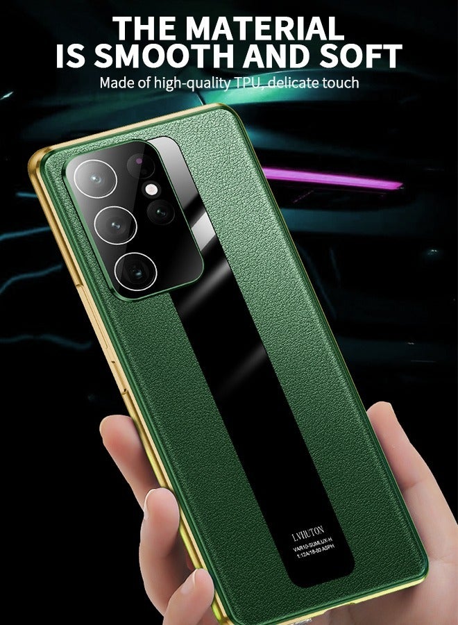 GROIC حافظة مغناطيسية لهاتف سامسونج جالاكسي S23 الترا، حافظة هاتف مغناطيسية مزدوجة الجوانب من الزجاج المقسى لهاتف S23 الترا مع واقي شاشة، غطاء خلفي جلدي مع غطاء كاميرا لهاتف جالاكسي S23 الترا 6.8 بوصة-أخضر - Image 3