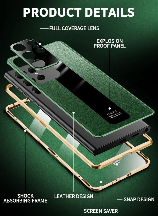 GROIC حافظة مغناطيسية لهاتف سامسونج جالاكسي S23 الترا، حافظة هاتف مغناطيسية مزدوجة الجوانب من الزجاج المقسى لهاتف S23 الترا مع واقي شاشة، غطاء خلفي جلدي مع غطاء كاميرا لهاتف جالاكسي S23 الترا 6.8 بوصة-أخضر - Image 4