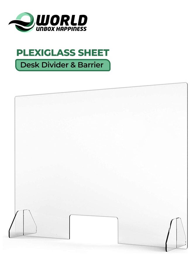Eworld Plexiglass Freestanding Sneeze Guard with Transaction Window - Transparent Hygiene Screen and Portable Acrylic Shield for Counters, Nail Shops, and More, Providing Protective Barrier.  - Image 1
