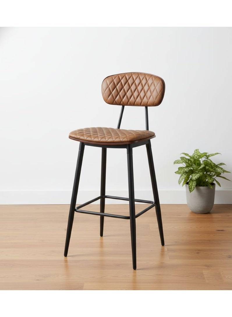 متجر ان زون كرسي بار  جلد كرسي بار بتصميم  عصري بمقعد مبطّن فاخر مع هيكل معدني وخلفية خشبية - Image 1