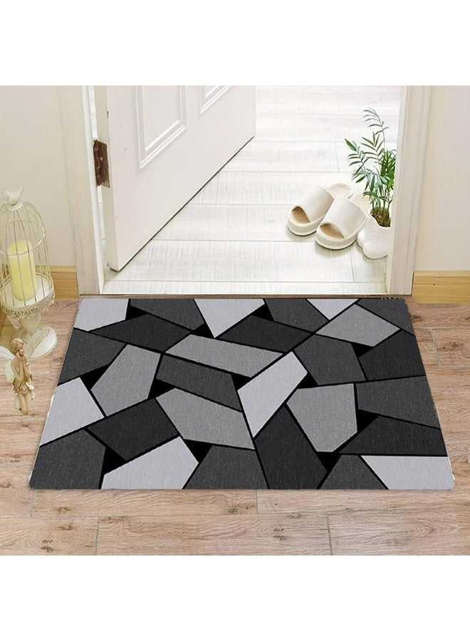 Modern Geometric Area Rug, Polyester, Mosaic Pattern, Gray Black - Image 2