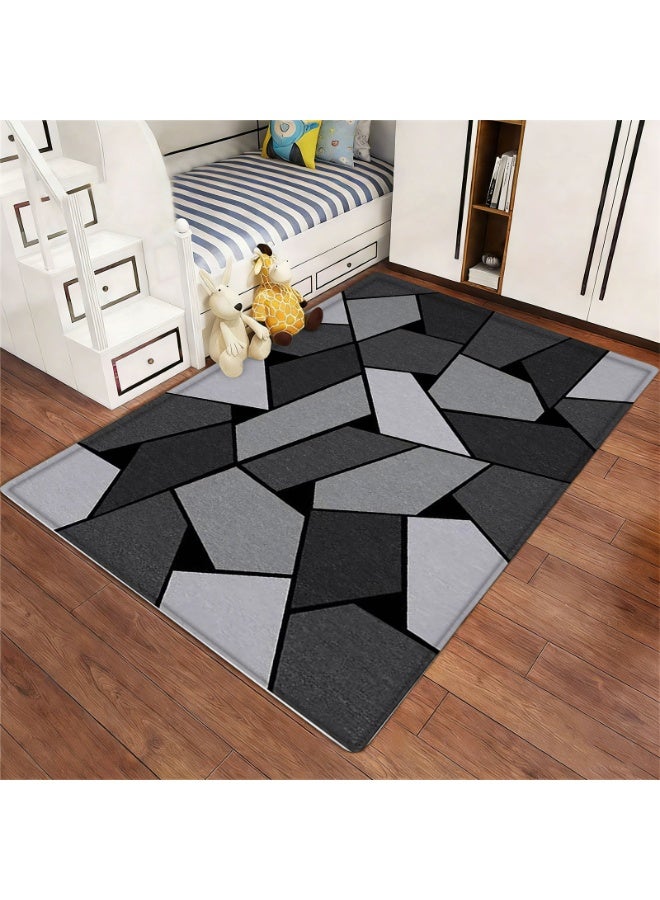 Modern Geometric Area Rug, Polyester, Mosaic Pattern, Gray Black - Image 4