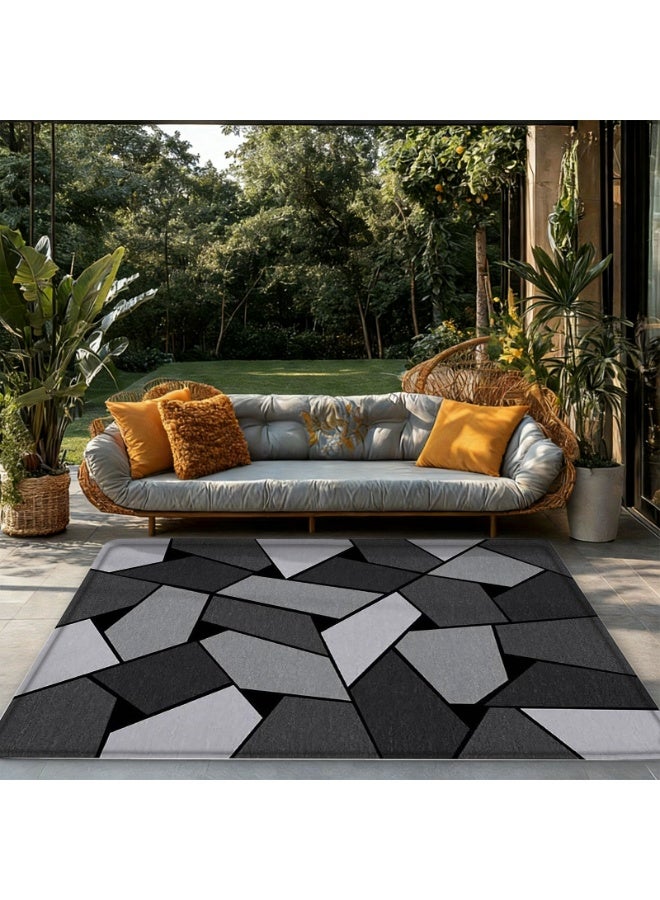 Modern Geometric Area Rug, Polyester, Mosaic Pattern, Gray Black - Image 1