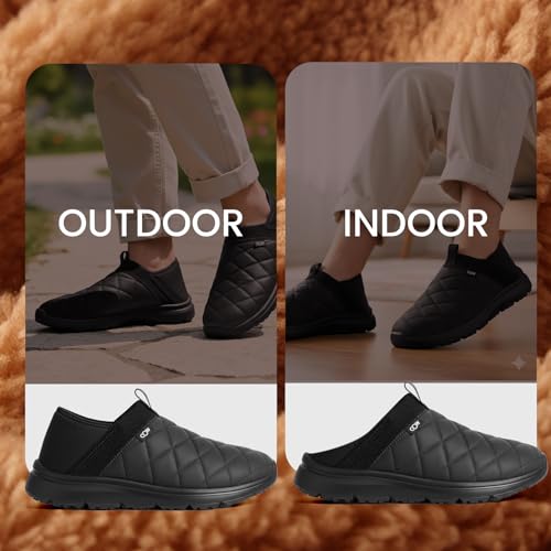 OOW Slippers for Men with Memory Foam House Shoes Lightweight Plush Slip on Garden Loafer Slippers Indoor Outdoor Black Size 10.5 - Image 2