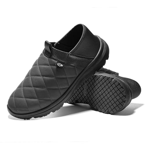 OOW Slippers for Men with Memory Foam House Shoes Lightweight Plush Slip on Garden Loafer Slippers Indoor Outdoor Black Size 10.5 - Image 1
