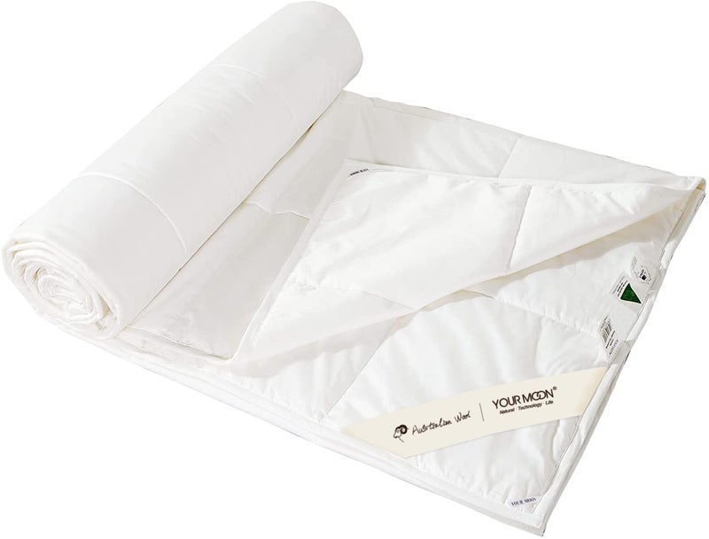 YOUR MOON Summer Lightweight Wool Comforter Twin Size- Breathable & Thin Duvet Insert for Hot Sleepers, 100% Australian Wool Filling 100GSM with Pure Cotton Shell (White) - Image 1