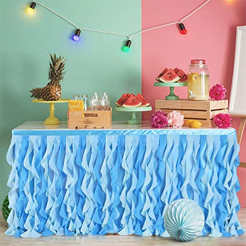 Adeeing 6ft Mixed Blue Tulle Table Skirt Tutu Ruffle Table Skirting Curly Willow Table Skirt for Rectangle or Round Table Baby Shower Birthday Wedding Party Banquet Decoration (L 72in, H 30in) - Image 3