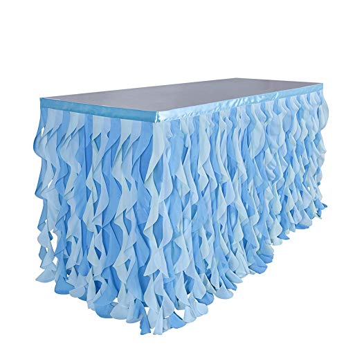 Adeeing 6ft Mixed Blue Tulle Table Skirt Tutu Ruffle Table Skirting Curly Willow Table Skirt for Rectangle or Round Table Baby Shower Birthday Wedding Party Banquet Decoration (L 72in, H 30in) - Image 1