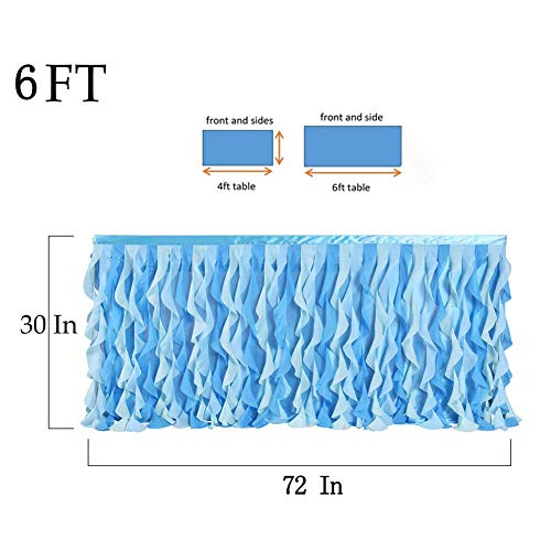 Adeeing 6ft Mixed Blue Tulle Table Skirt Tutu Ruffle Table Skirting Curly Willow Table Skirt for Rectangle or Round Table Baby Shower Birthday Wedding Party Banquet Decoration (L 72in, H 30in) - Image 2
