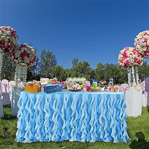 Adeeing 6ft Mixed Blue Tulle Table Skirt Tutu Ruffle Table Skirting Curly Willow Table Skirt for Rectangle or Round Table Baby Shower Birthday Wedding Party Banquet Decoration (L 72in, H 30in) - Image 4