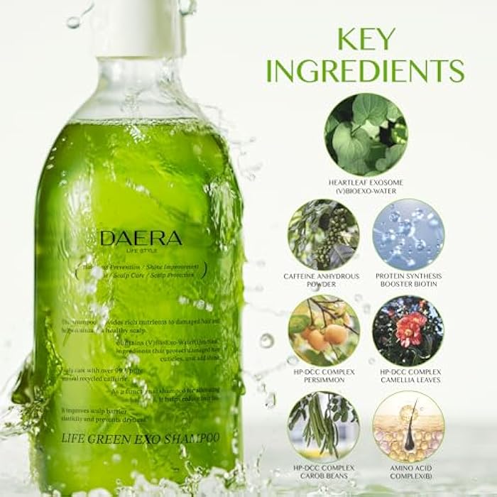 DAERA Life Green Exo Shampoo for Thinning Hair Thickening, 10.24 fl oz, Caffeine Biotin Scalp Deep Cleansing, Volumizing, Natural Heartleaf Extract, Women & Men, All Skin Types - Image 3