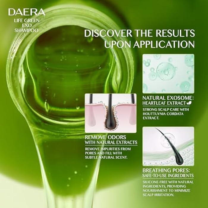 DAERA Life Green Exo Shampoo for Thinning Hair Thickening, 10.24 fl oz, Caffeine Biotin Scalp Deep Cleansing, Volumizing, Natural Heartleaf Extract, Women & Men, All Skin Types - Image 4