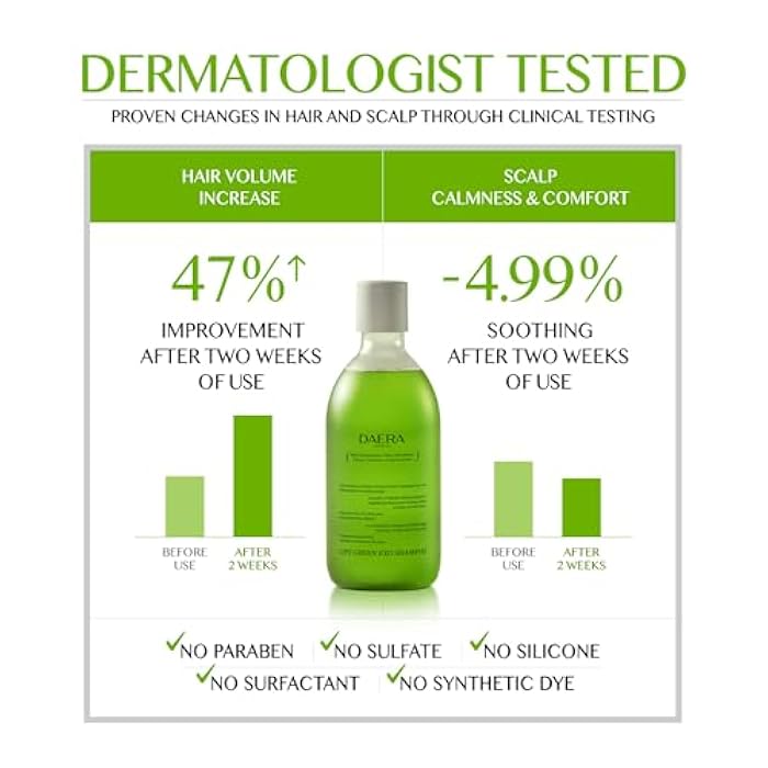 DAERA Life Green Exo Shampoo for Thinning Hair Thickening, 10.24 fl oz, Caffeine Biotin Scalp Deep Cleansing, Volumizing, Natural Heartleaf Extract, Women & Men, All Skin Types - Image 5