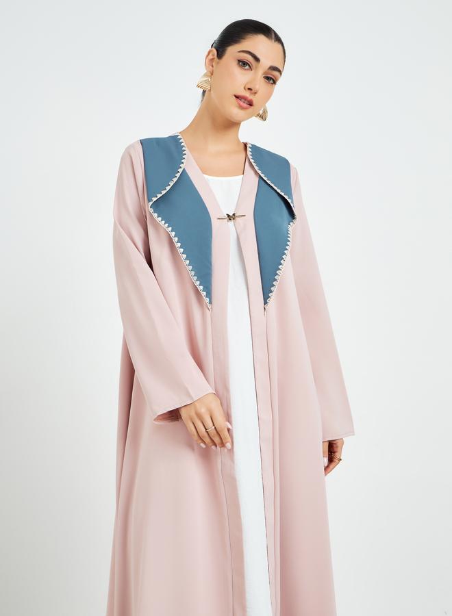 Amirah Beige Color Block Open Front Abaya - Image 2