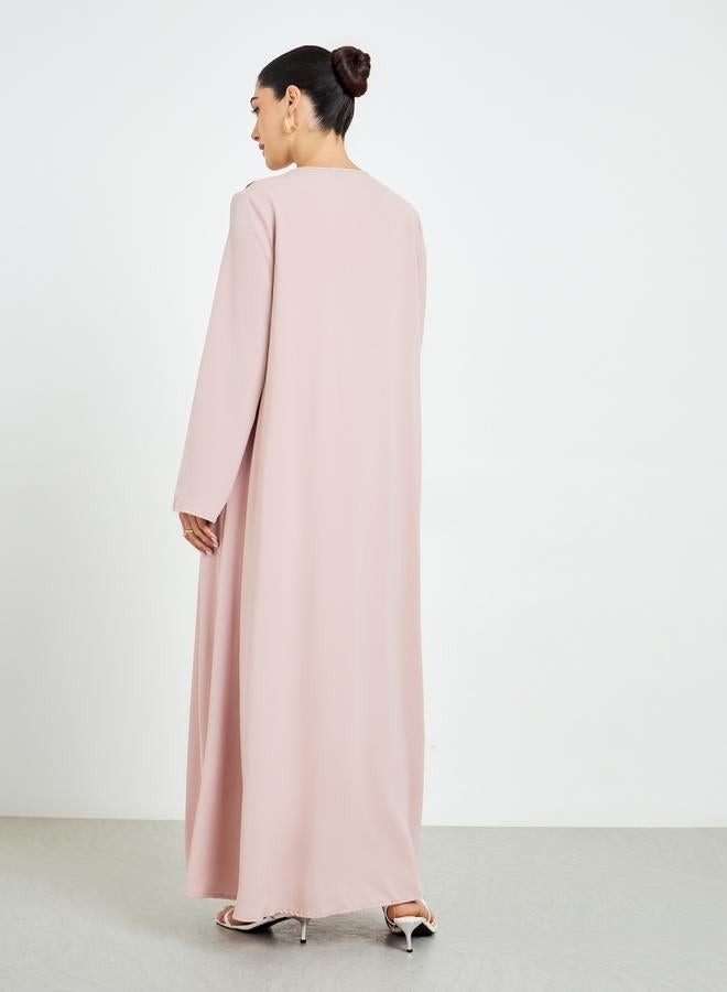 Amirah Beige Color Block Open Front Abaya - Image 5