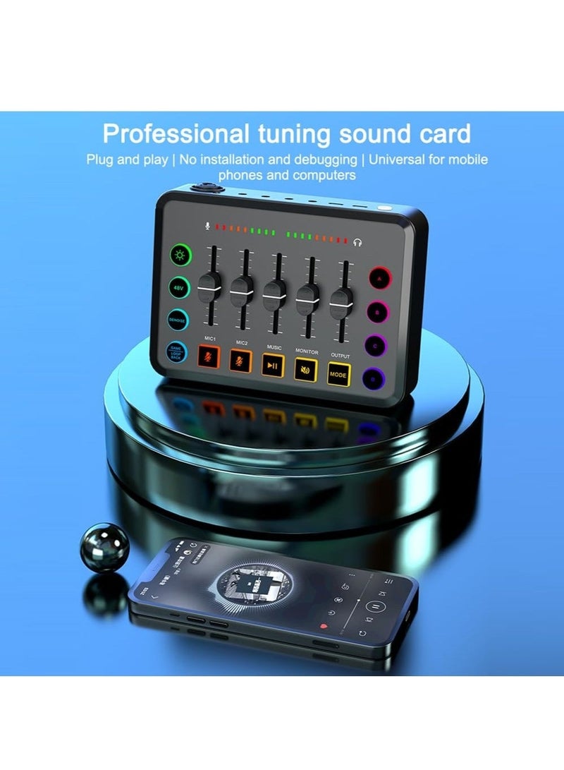 والالا مجموعة معدات البث الصوتي، جهاز خلط الصوت DJ، بطاقة صوتية حية شاملة مع ميكروفون، لتسجيل البث الصوتي، الكمبيوتر الشخصي، الهاتف الذكي، يوتيوب، البث المباشر على TikTok، مجموعة ميكروفون سوداء - Image 2