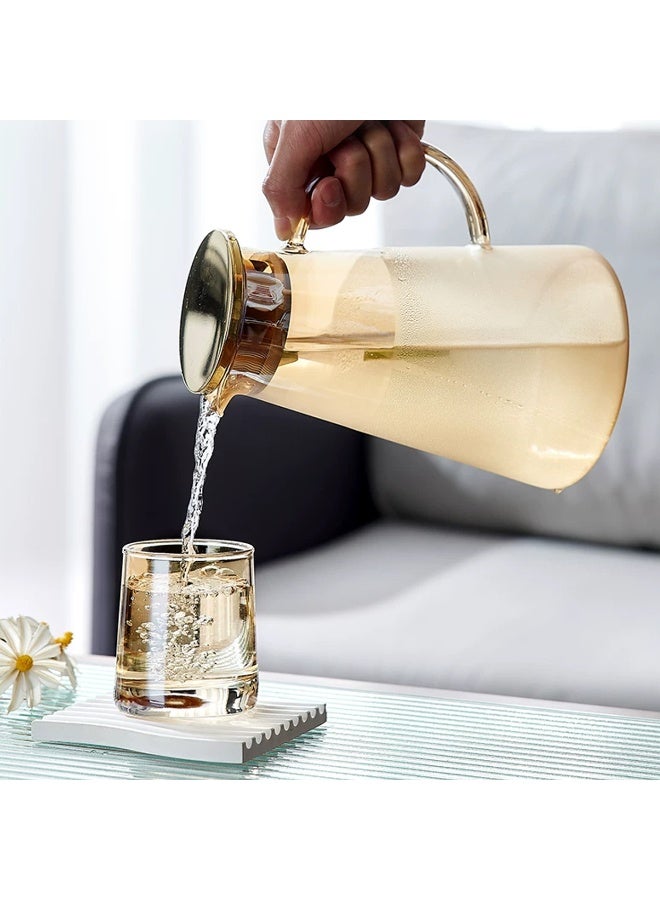 Amber Water Set, 1900ml Glass Pitcher مع غطاء الفولاذ المقاوم للصدأ, 6 حزمة أكواب زجاجية 320ml, مجموعة قافلة زجاجية مقاومة للحرارة للماء, العصير, الشاي المثلج, المطبخ المنزلي - Image 4
