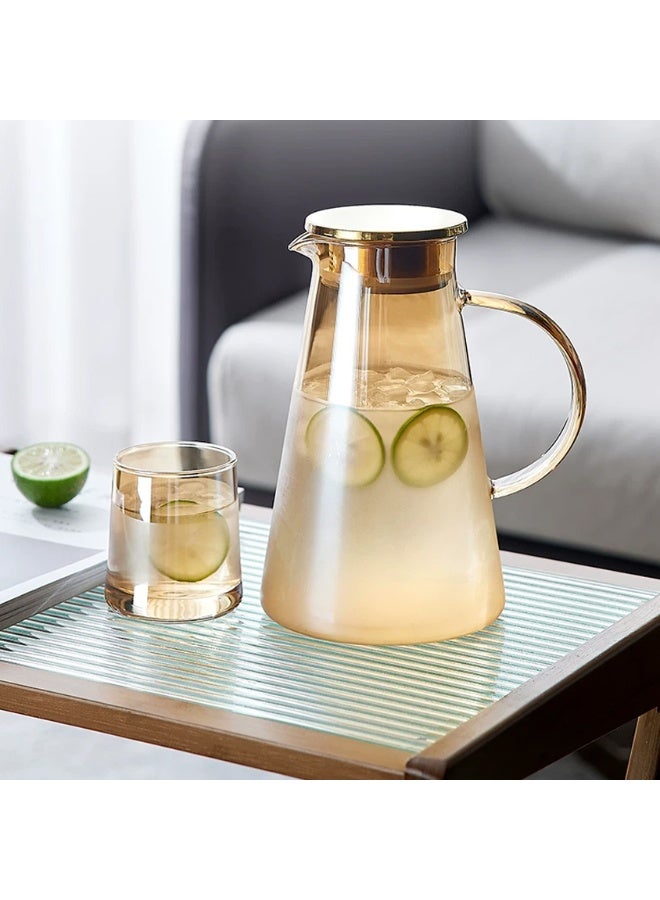 Amber Water Set, 1900ml Glass Pitcher مع غطاء الفولاذ المقاوم للصدأ, 6 حزمة أكواب زجاجية 320ml, مجموعة قافلة زجاجية مقاومة للحرارة للماء, العصير, الشاي المثلج, المطبخ المنزلي - Image 2