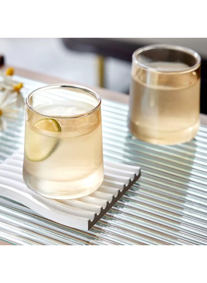 Amber Water Set, 1900ml Glass Pitcher مع غطاء الفولاذ المقاوم للصدأ, 6 حزمة أكواب زجاجية 320ml, مجموعة قافلة زجاجية مقاومة للحرارة للماء, العصير, الشاي المثلج, المطبخ المنزلي - Image 3