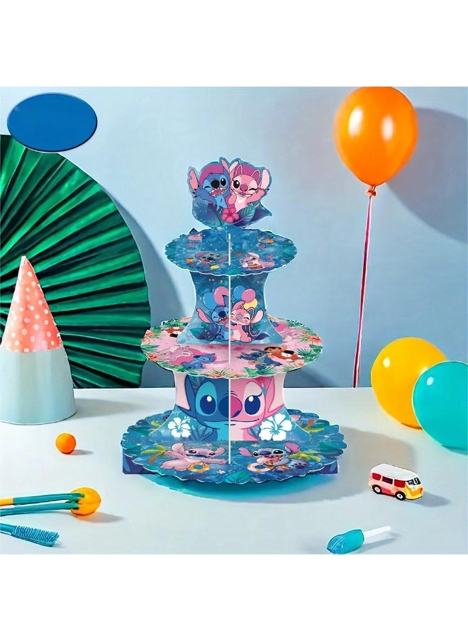 Party Lilo and Stitch birthday party cake stand paper dessert table three-layer cake  - Image 3