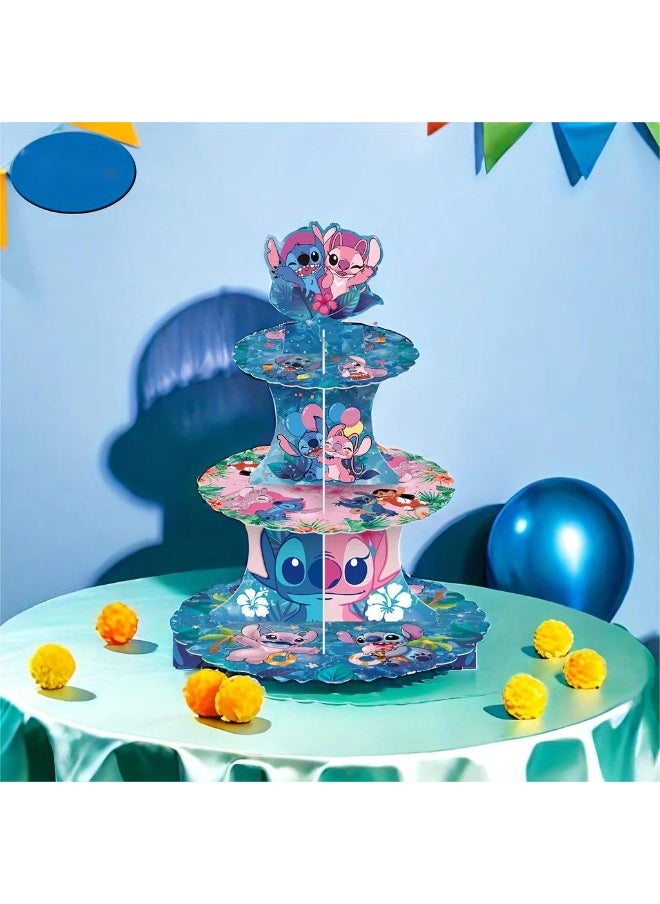 Party Lilo and Stitch birthday party cake stand paper dessert table three-layer cake  - Image 5