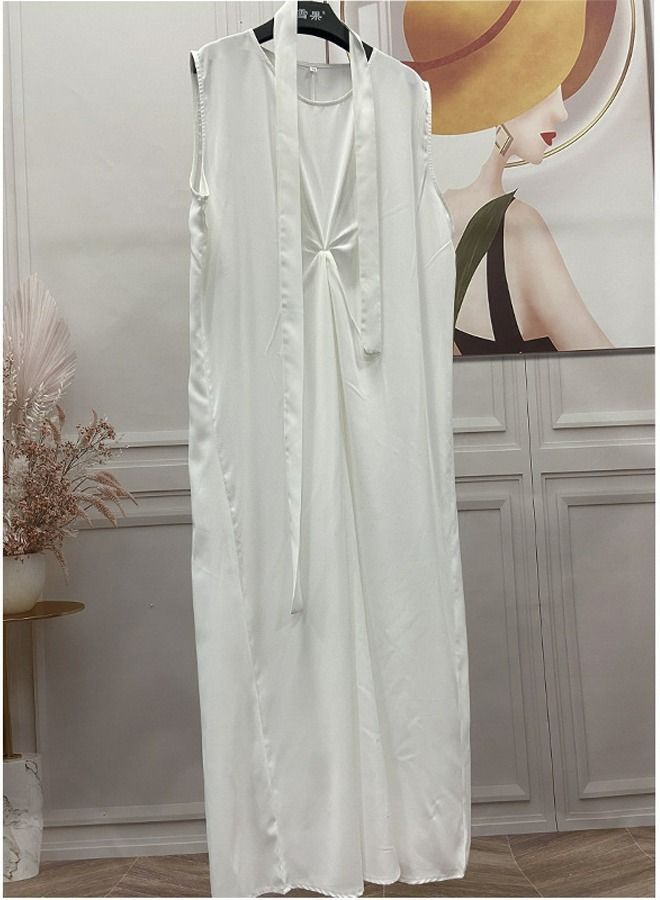 Loquat Women's Elegant Solid Color Sleeveless Inner Dress Muslim White  - Image 2