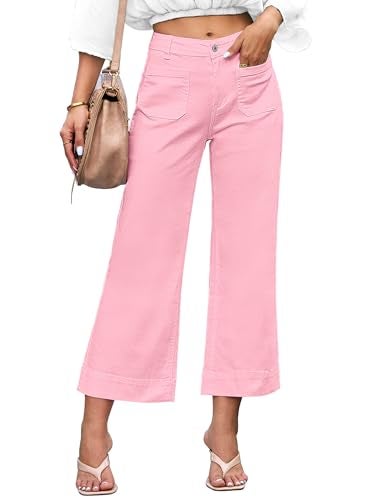 luvamia Wide Leg Jeans for Women Trendy High Waisted Flare Jeans Cropped Denim Pants Stretchy Baggy with Patch Pockets Wide Leg Jeans for Women Light Pink Jeans Pink-A-Boo Size Small Size 4 Size 6 - Image 4