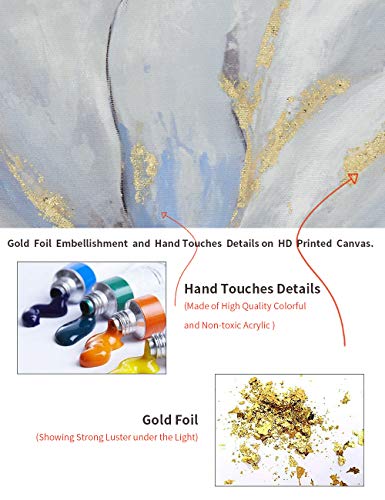 Goldfoilart Floral Wall Art Gold Flower Canvas Pictures with Foil Embellishment Painting Grey Print Framed Artwork for Bedroom Bathroom Living Room Office Wall Decor 24" x 24" - Image 5