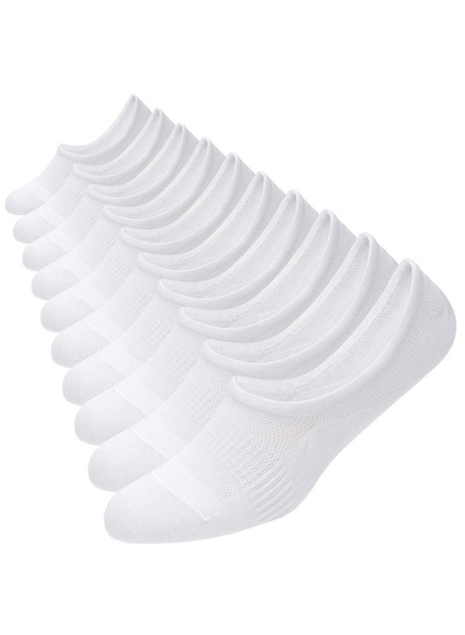 Wander No Show Socks Cotton Non Slip Low Cut Invisible Loafer Socks Men&Women Boat Liner 6-8/9-11, 10 Pairs White, 9-11 - Image 1