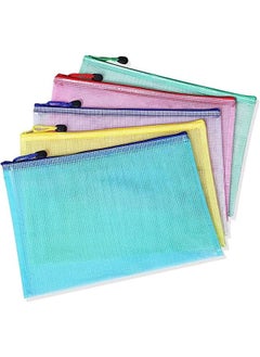 Generic A4 Files Folder 5pcs Zip Lock Mesh Document Files Plastic Wallet Folder for School Office Home Homework Travel Storage  - Image 1