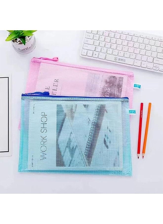Generic A4 Files Folder 5pcs Zip Lock Mesh Document Files Plastic Wallet Folder for School Office Home Homework Travel Storage  - Image 4