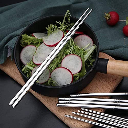 Rabbonix 5 Pairs Reusable Metal Stainless Steel Plain Chopsticks Dishwasher Safe Lightweight Easy to Use Metal Chop Stick Utensils - Image 3