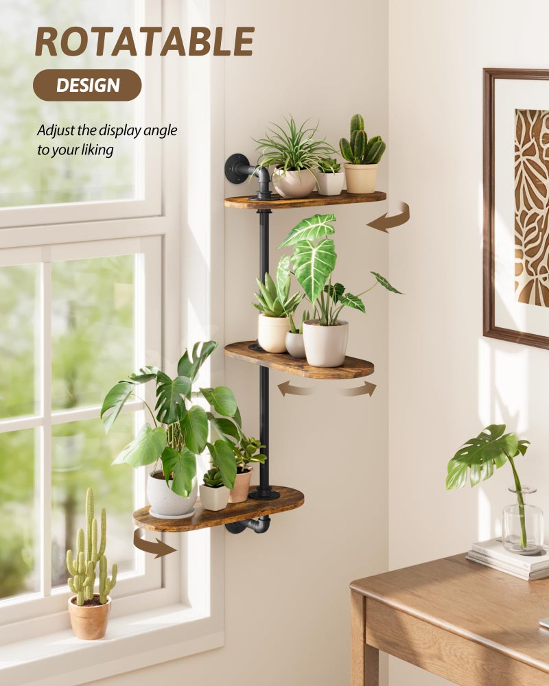 GENTINGBRO Window Plant Shelves 3-Tier Rotating Plant Stand Industrial Window Plant Shelf Wood Wall Mount Decorative Enhanced Indoor Plants Light Exposure Gift Idea for Plant Lovers - Image 3