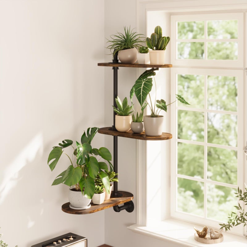 GENTINGBRO Window Plant Shelves 3-Tier Rotating Plant Stand Industrial Window Plant Shelf Wood Wall Mount Decorative Enhanced Indoor Plants Light Exposure Gift Idea for Plant Lovers - Image 1