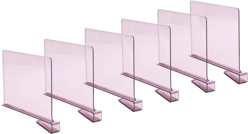 Sooyee 6 Pack Violet Clear Acrylic Shelf DividersCloset Shelves Closet Organizers and Storage in Bedroom Kitchen Office ShelvesCloset Dividers