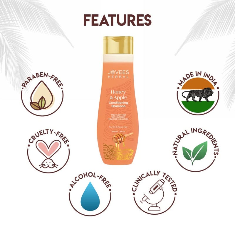 Jovees Herbal Honey Apple Conditioning Shampoo For silky Soft Shiny Hair Repairing Hair Controls Frizz With Peach and Aloe Vera Extracts For Dry to Rough Hair 300 ml - Image 4