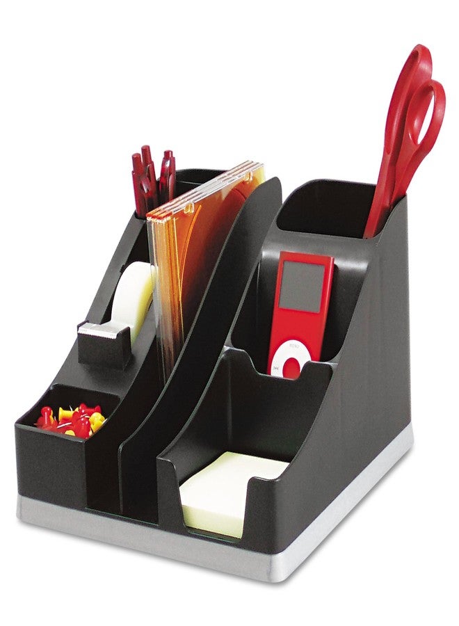 Deflecto 35172 All-in-One Caddy, 8 1/8 x 9 1/8 x 5 3/16, Black/Silver - Image 1