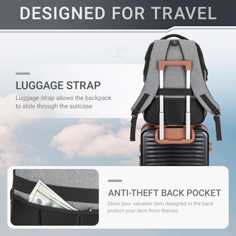 Velaybor 40L Expandable Laptop Backpack, Anti-thief Travel Backpack with USB Charging Port, Airline Approved Business Waterproof Carry on Luggage, Fits 15.6" Laptop for Men Women - Image 4