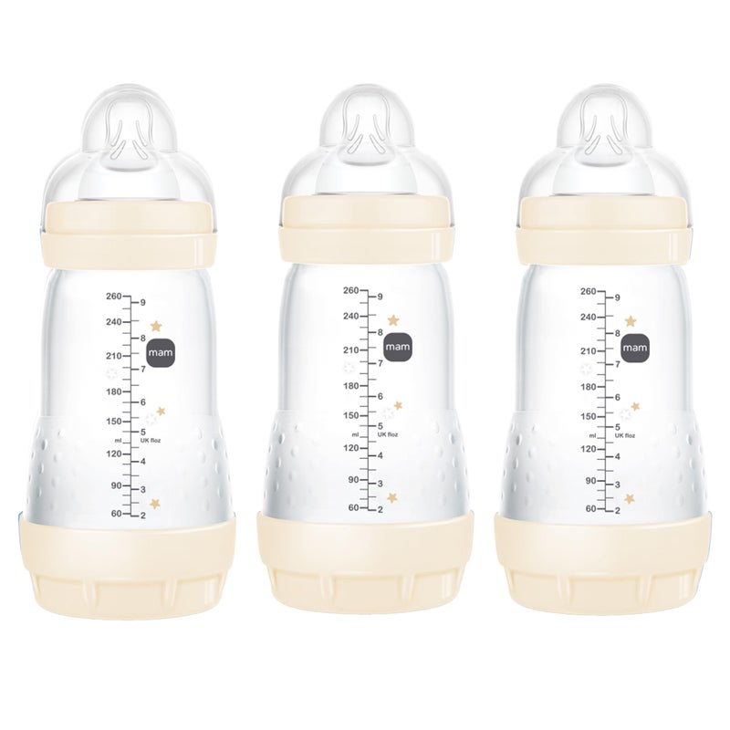 MAM 9oz Easy Start Anti-Colic Baby Bottles, Medium Flow, Breastfeeding-Like Silicone Nipple, Reduces Colic, Gas, & Reflux, Easy-to-Clean, BPA-Free, Baby Bottles for Newborns, 2+ Months - Image 1