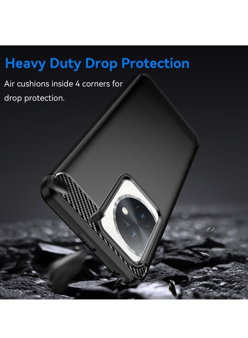 Honor 100 5G Rugged Shield Protective Cover with Brushed Texture Carbon Fiber Pattern, Shockproof TPU, Anti-Slip, Ultra Thin, Shock Absorption - Black  - Image 2