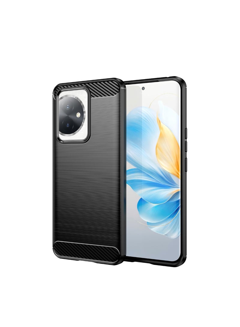Honor 100 5G Rugged Shield Protective Cover with Brushed Texture Carbon Fiber Pattern, Shockproof TPU, Anti-Slip, Ultra Thin, Shock Absorption - Black  - Image 3
