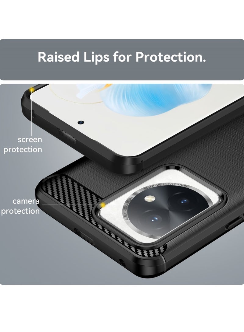 Honor 100 5G Rugged Shield Protective Cover with Brushed Texture Carbon Fiber Pattern, Shockproof TPU, Anti-Slip, Ultra Thin, Shock Absorption - Black  - Image 4