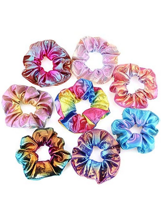 ONWON 8 Pieces Shiny Metallic Scrunes Elastic Hair Bands Scrunchy Hair Scrunes Mermaid Hair Bow Elastics Ponytail Holder Hair Ties Ropes For Women Girls Hair Accessories - Image 3