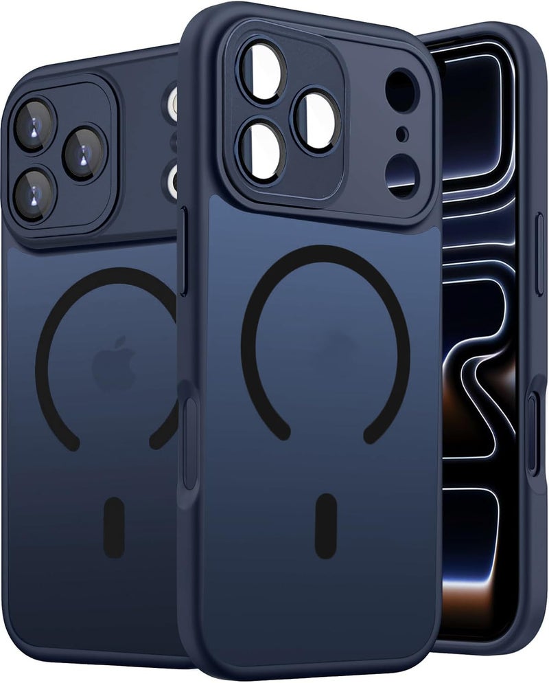 Elzzi Magnetic for iPhone 17 Pro Case (Compatible with MagSafe) Slim Translucent Matte Shockproof with Anti-Fingerprint Phone Case, SQ- Navy - Image 1