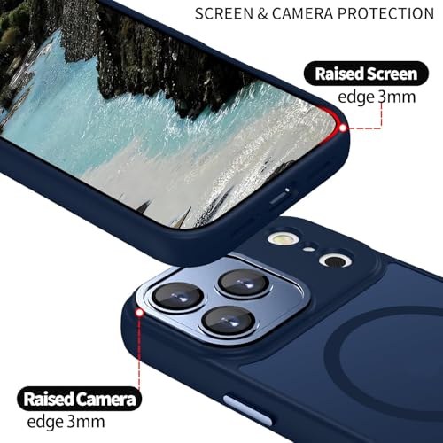 Elzzi Magnetic for iPhone 17 Pro Case (Compatible with MagSafe) Slim Translucent Matte Shockproof with Anti-Fingerprint Phone Case, SQ- Navy - Image 2