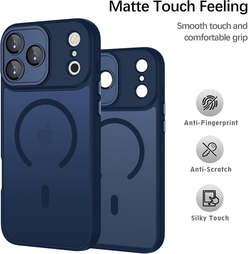 Elzzi Magnetic for iPhone 17 Pro Case (Compatible with MagSafe) Slim Translucent Matte Shockproof with Anti-Fingerprint Phone Case, SQ- Navy - Image 5