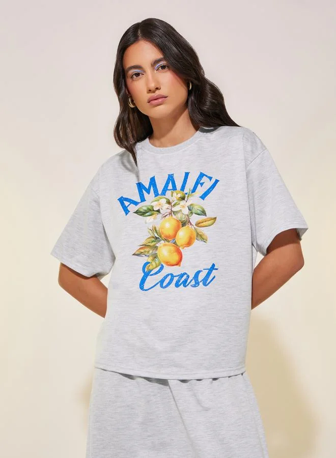 تايك تو Take Two Graphic Print Short Sleeve T-Shirt and Skirt Co-Ords