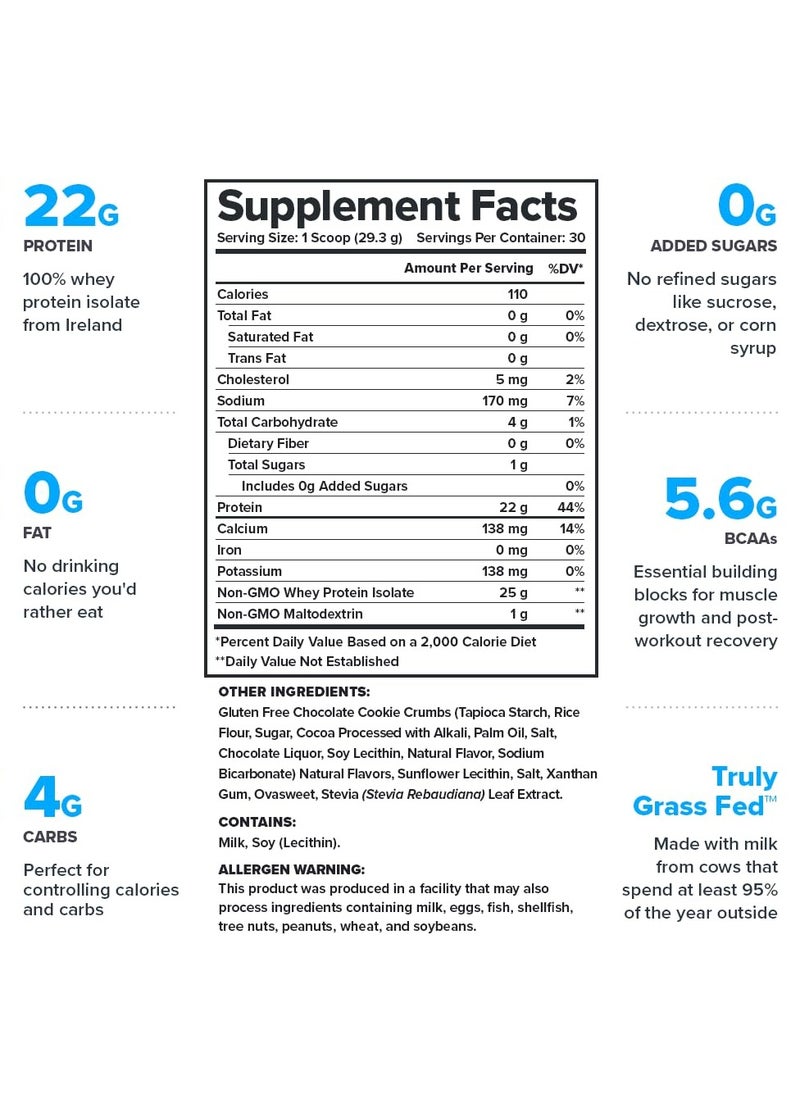 Legion Athletics - Whey+ Protein Powder Grass Fed Whey Protein Isolate Naturally Sweetened And Flavored No Added Sugars 22 grams Per Serving 879g (1.94Lbs) 30 Servings - Cookies And Cream - Image 1