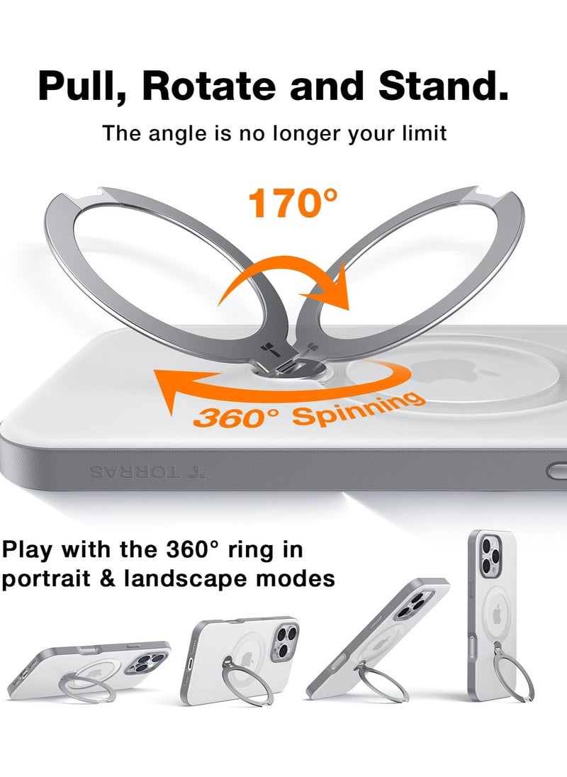 TORRAS Upgraded 360° Spin Magnetic Stand for iPhone 16 Pro Max Case, [Built-in Kickstand, Ring Rotatable Holder][Compatible with MagSafe][Mil-Grade Shockproof] Translucent Back 6.9 inch, Grey  - Image 5
