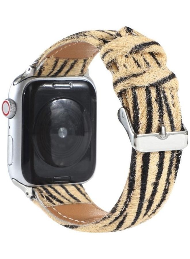 NIBEMINENT Horsehair Fluffy Leopard Print Leather Watch Strap For Apple Series 7 45mm/6 & SE 5 4 44mm/3 2 1 42mm Multicolour - Image 4